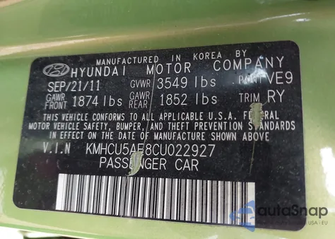 2012 Hyundai Accent Se из США, поврежденный, VIN KMHCU5AE8CU022927